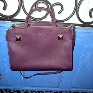 Michael Kors Plum Saffiano Leather Satchel with Gold Accents